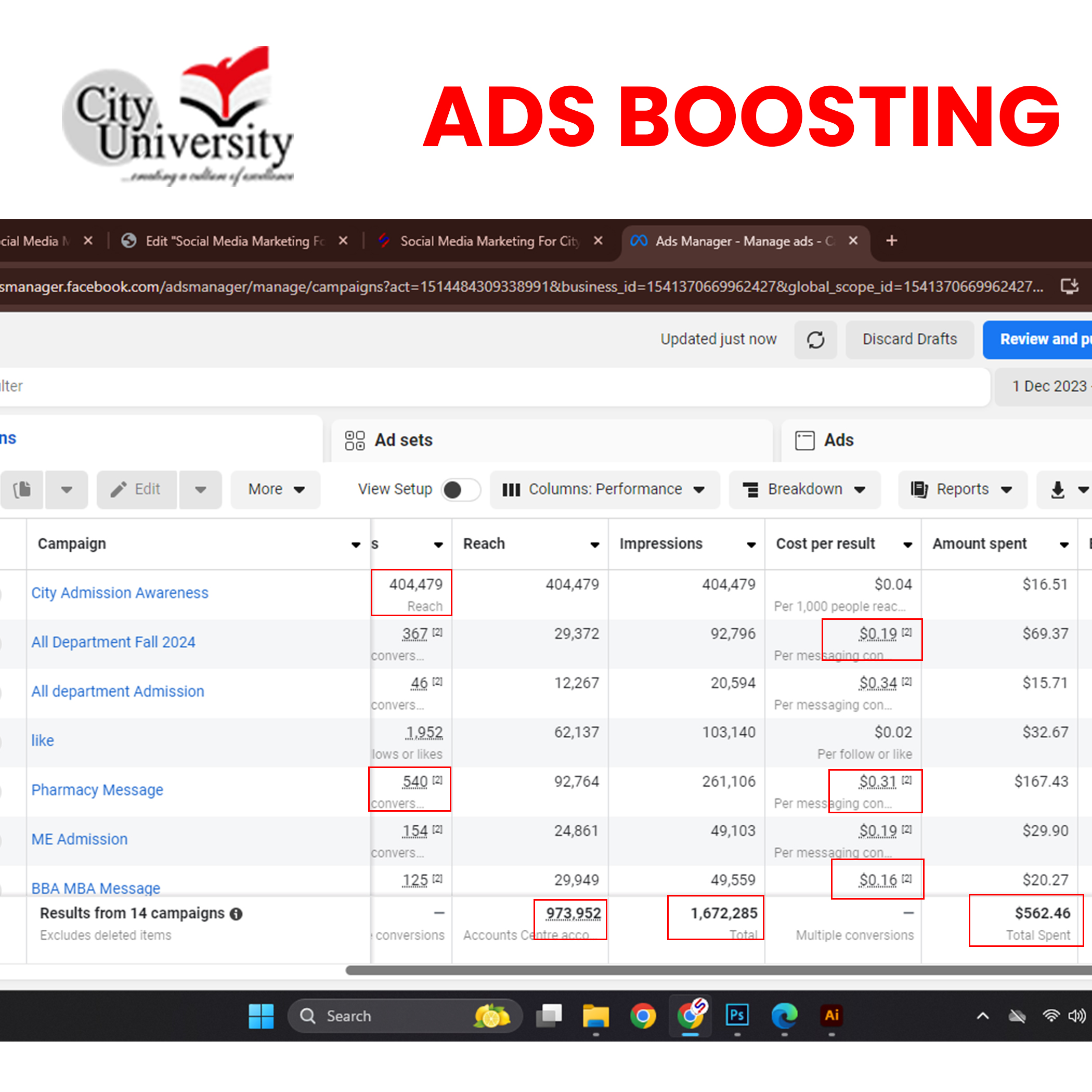 Ads Boosting City University new